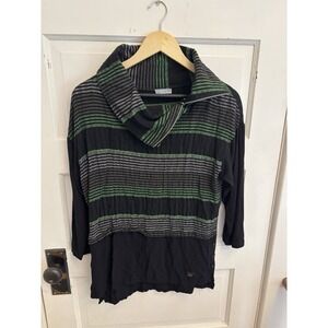 Naya Women's Black Striped Split Neck Turtleneck Tunic 3/4 Sleeves Size 0 (8-10)